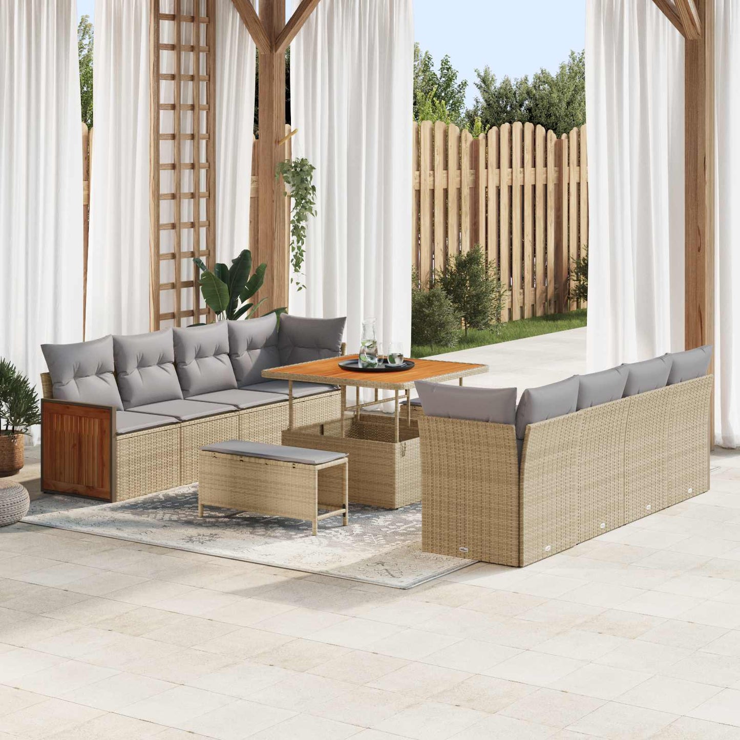 Tuinbankenset 11 Pcs Poly Rattan En Gepoedercoat Staal