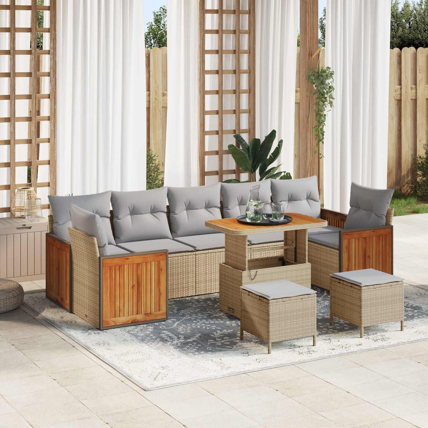 Tuinbankenset 10 Pcs Poly Rattan En Gepoedercoat Staal