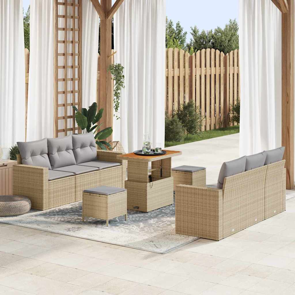 Tuin Sofa Set 9 Pcs Poly Rattan En Gepoedercoat Staal