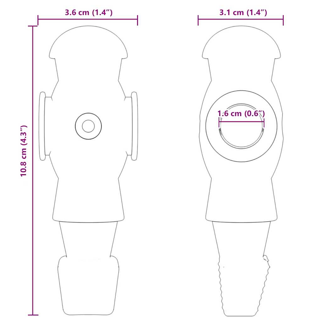 Voetbaltafelspelers voor 3.6 x 3.1 x 10.8 cm Stang 24 pcs
