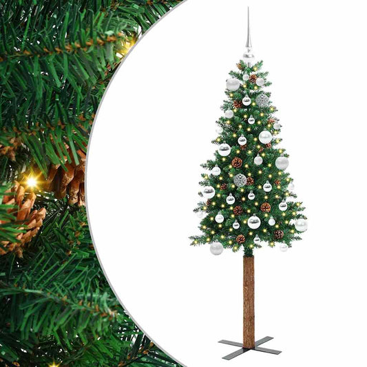 Slanke Kerstboom Groen 150 cm PVC en massief dennenhout