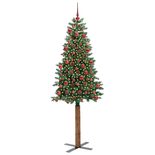 Slanke Kerstboom Groen 180 cm PVC en massief dennenhout