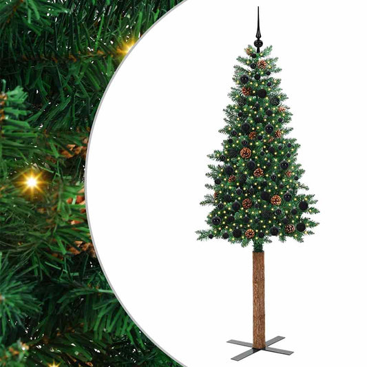 Slanke Kerstboom Groen 210 cm PVC en massief dennenhout