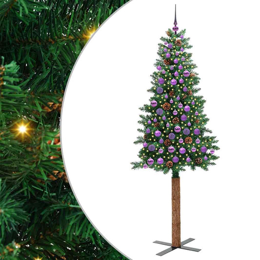 Slanke Kerstboom Groen 210 cm PVC en massief dennenhout