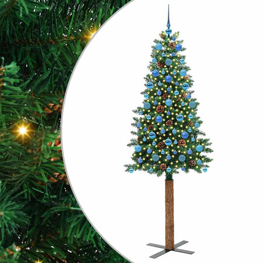 Slanke Kerstboom Groen 210 cm PVC en massief dennenhout
