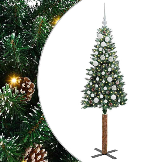 Slanke Kerstboom Groen 150 cm PVC en massief dennenhout