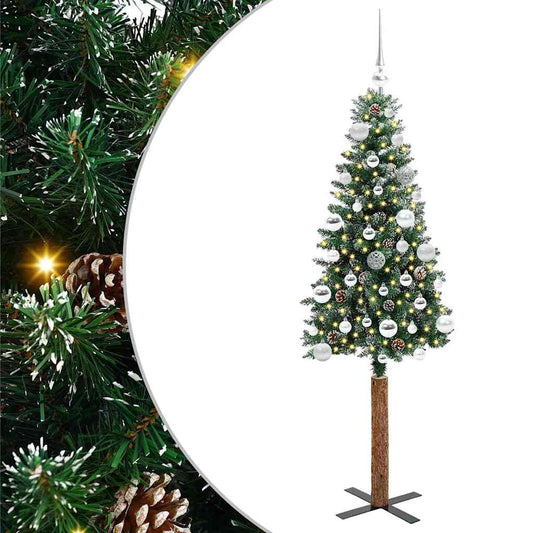 Slanke Kerstboom Groen 150 cm PVC en massief dennenhout