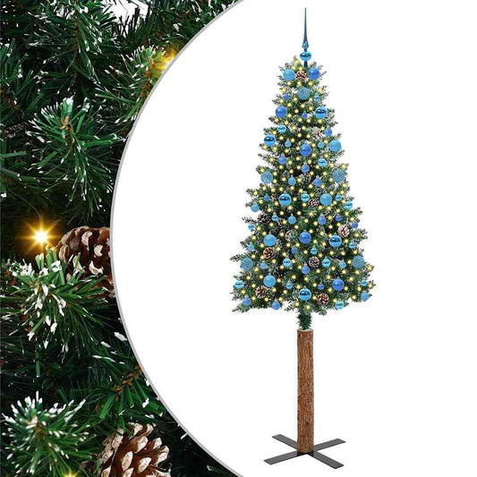 Slanke Kerstboom Groen 210 cm PVC en massief dennenhout