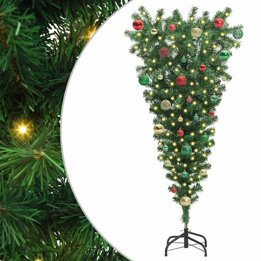 Ondersteboven kunst kerstboom met ballenset Groen 150 cm PVC