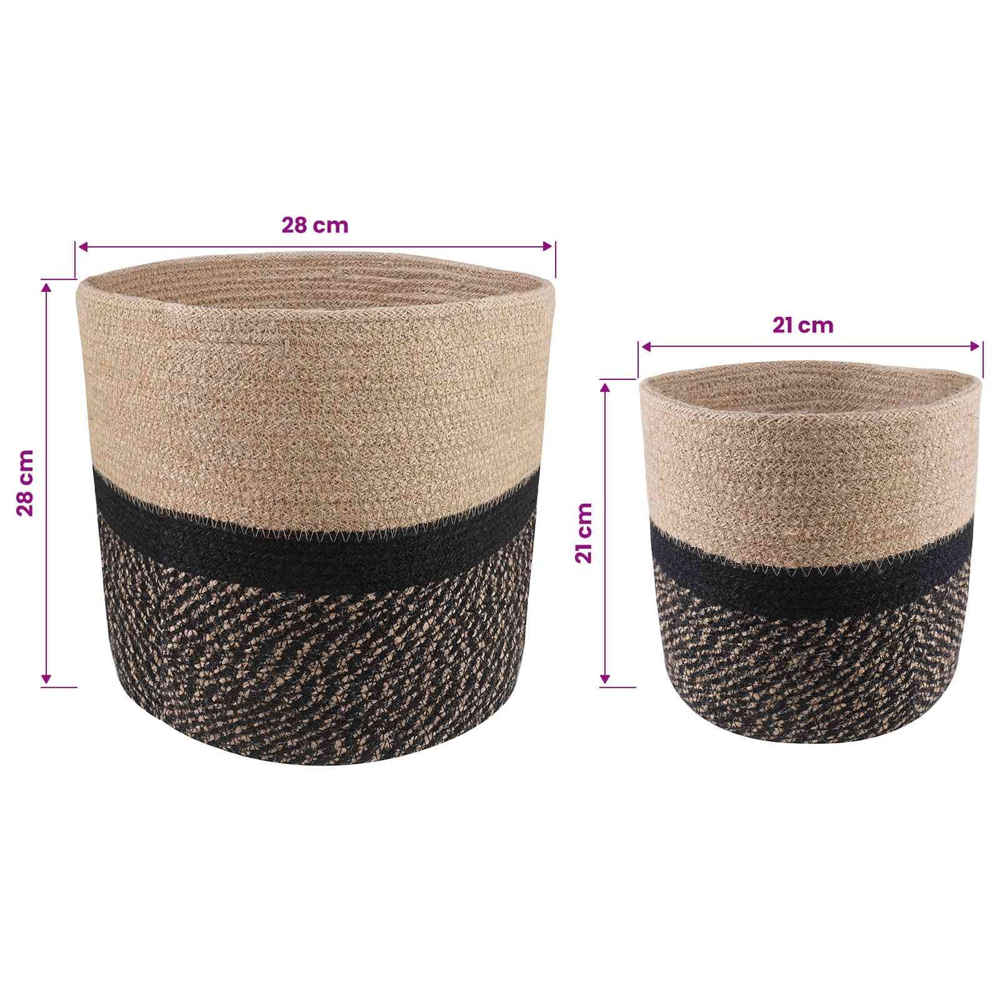 Plantenpot Set 2 Pcs Naturel En Zwart Ø 28 X 28 Cm