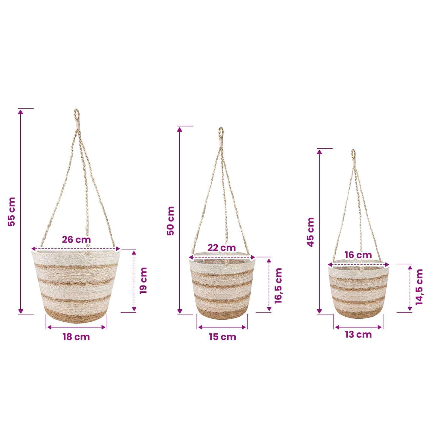 Zeegras Plantenmanden 3 Pcs Natuurlijk, Wit En Beige