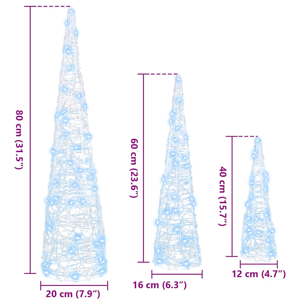 Kerstboom met 90 LED 3 pcs Koudwit 20 x 20 x 80 cm Acryl