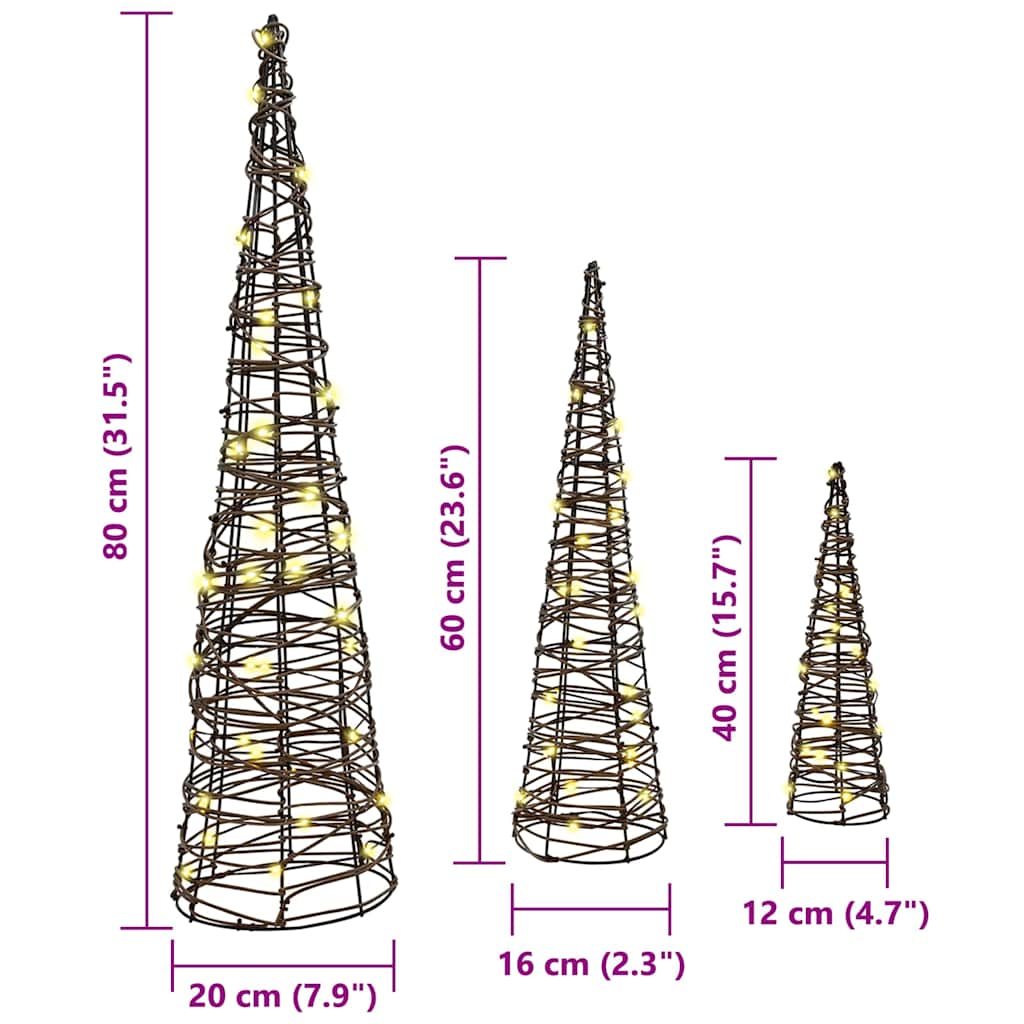 Kerstboom met 90 LED 3 pcs Warmwit 20 x 20 x 80 cm Rattan
