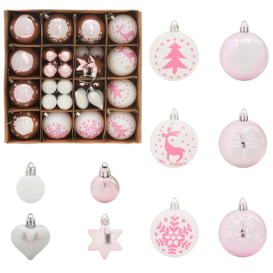Kerstbal Set 40 pcs Wit en Roze Kunststof