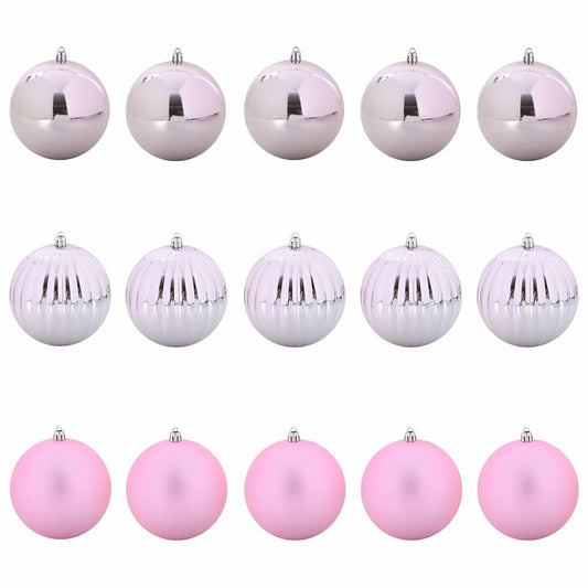 Kerstbal Set 15 pcs Roze Kunststof