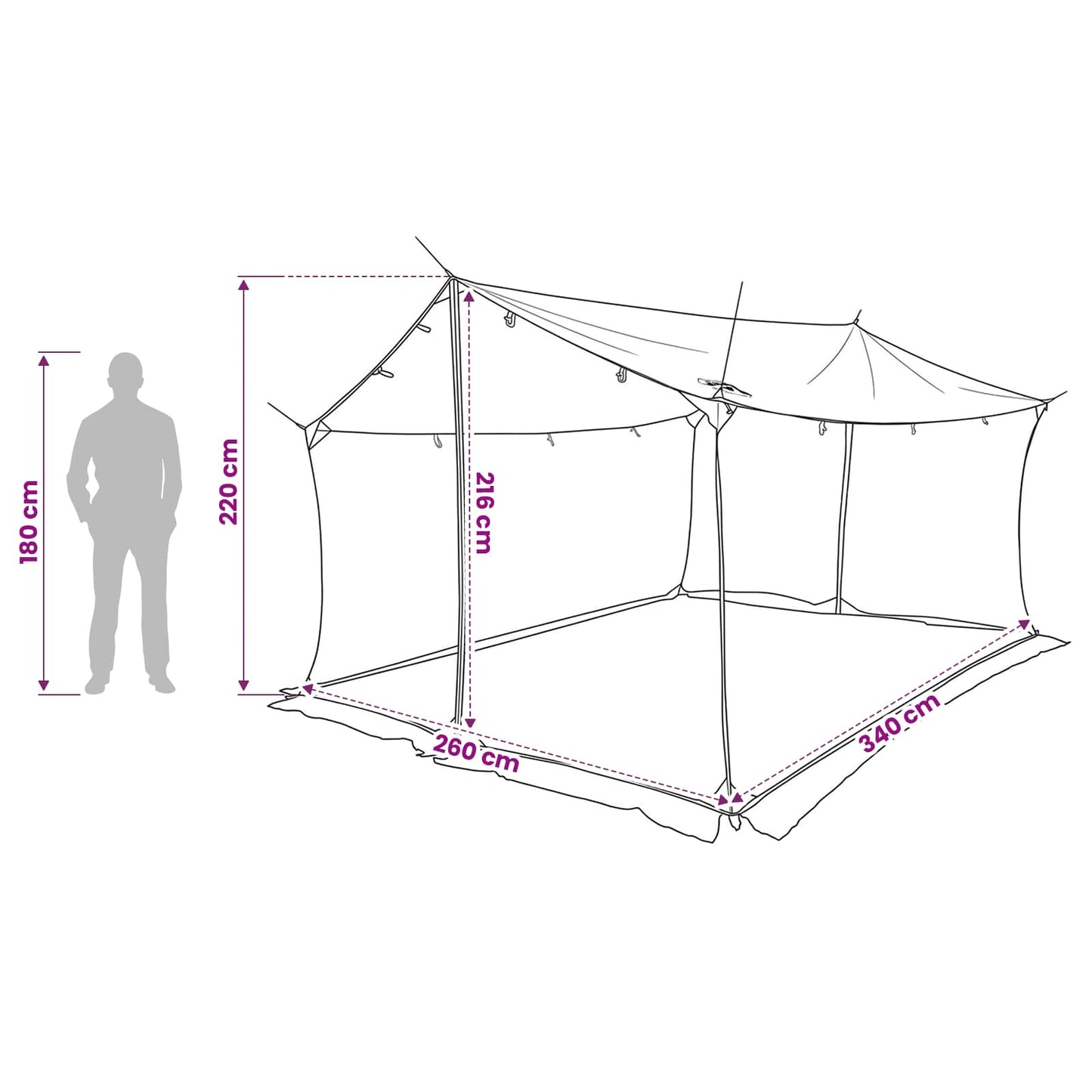 Campingzeil Met Gaaswanden Bruin Grijs 340 X 260 X 220 Cm