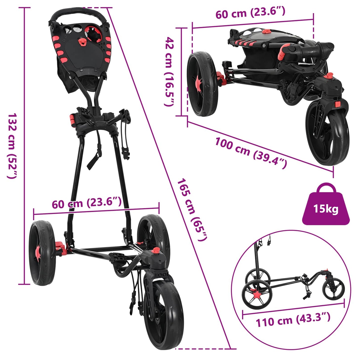 Golf Trolley Zwart 110 X 60 X 132 Cm Ijzer