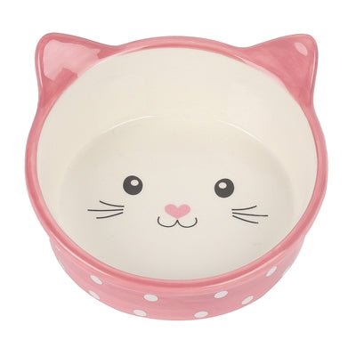 Happy Pet Voerbak Kat Polka Roze / Creme 300 Ml