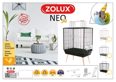 Zolux Vogelkooi Neo Jili Zwart 78X48X81/112 Cm