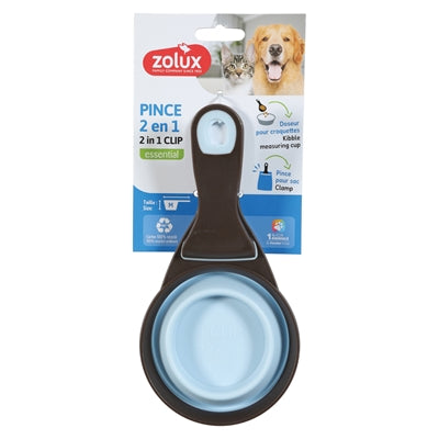 Zolux Voerschep 2 In 1 Schep / Afsluitklem Silicone Blauw 19,5X10X4 Cm