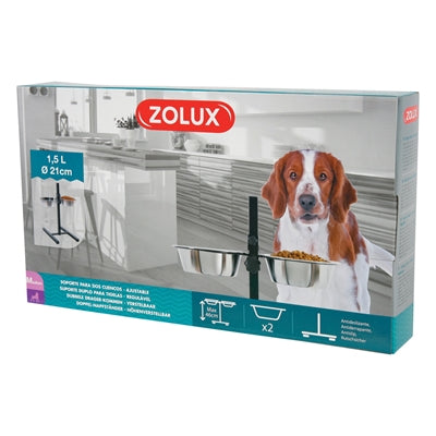 Zolux Voerstandaard Voerbak / Waterbak Verstelbaar Rvs 2X1,5 Ltr 21 Cm 51X45X26,5