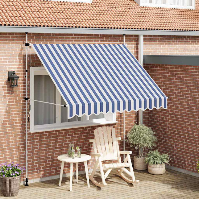 Luifel Handmatig Uittrekbaar Te Strepen Blauw En Wit