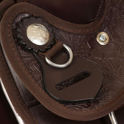 Western zadel, hoofdstel en borstriem 15" echt leer bruin