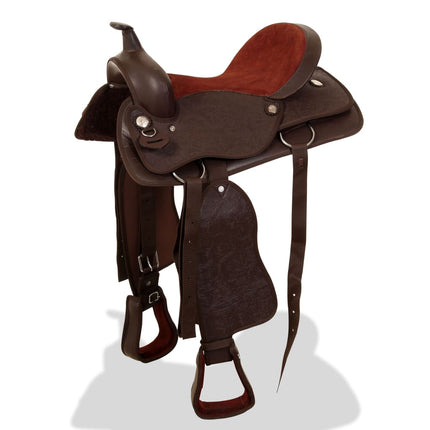 Western Zadel, Hoofdstel En Borstriem 17" Echt Leer