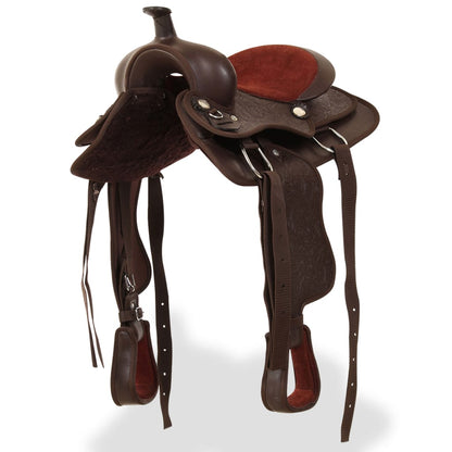 Western zadel, hoofdstel en borstriem 13" echt leer bruin