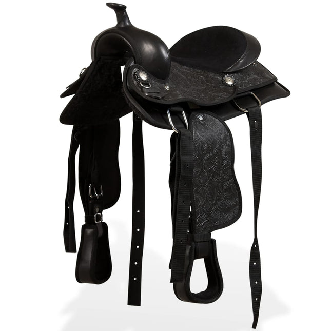 Western Zadel, Hoofdstel En Borstriem 17" Echt Leer