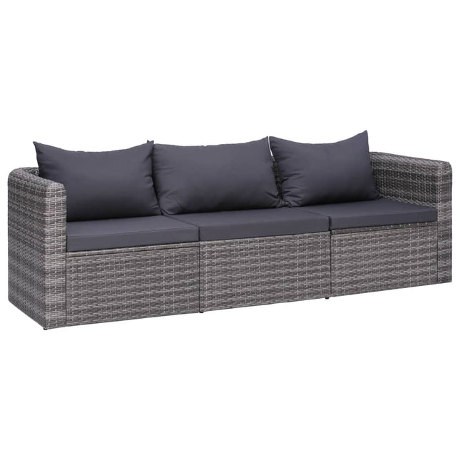 3-Delige Loungeset Met Kussens Poly Rattan Grijs