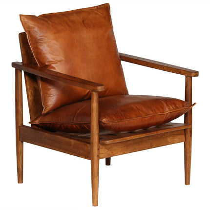 Fauteuil Echt Leer Met Acaciahout