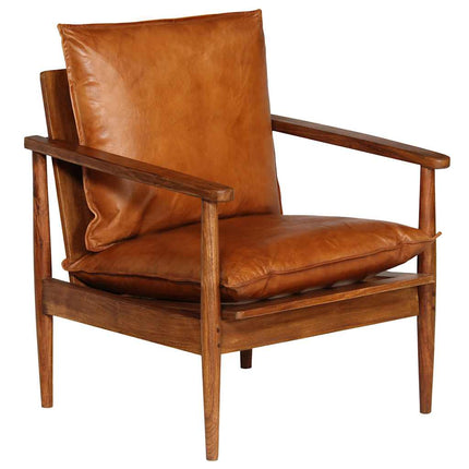 Fauteuil Echt Leer Met Acaciahout