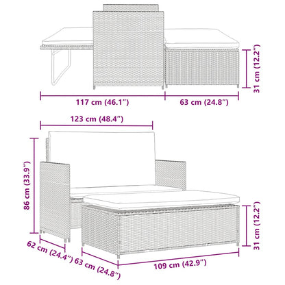 2-Delige Loungeset Met Kussens Poly Rattan