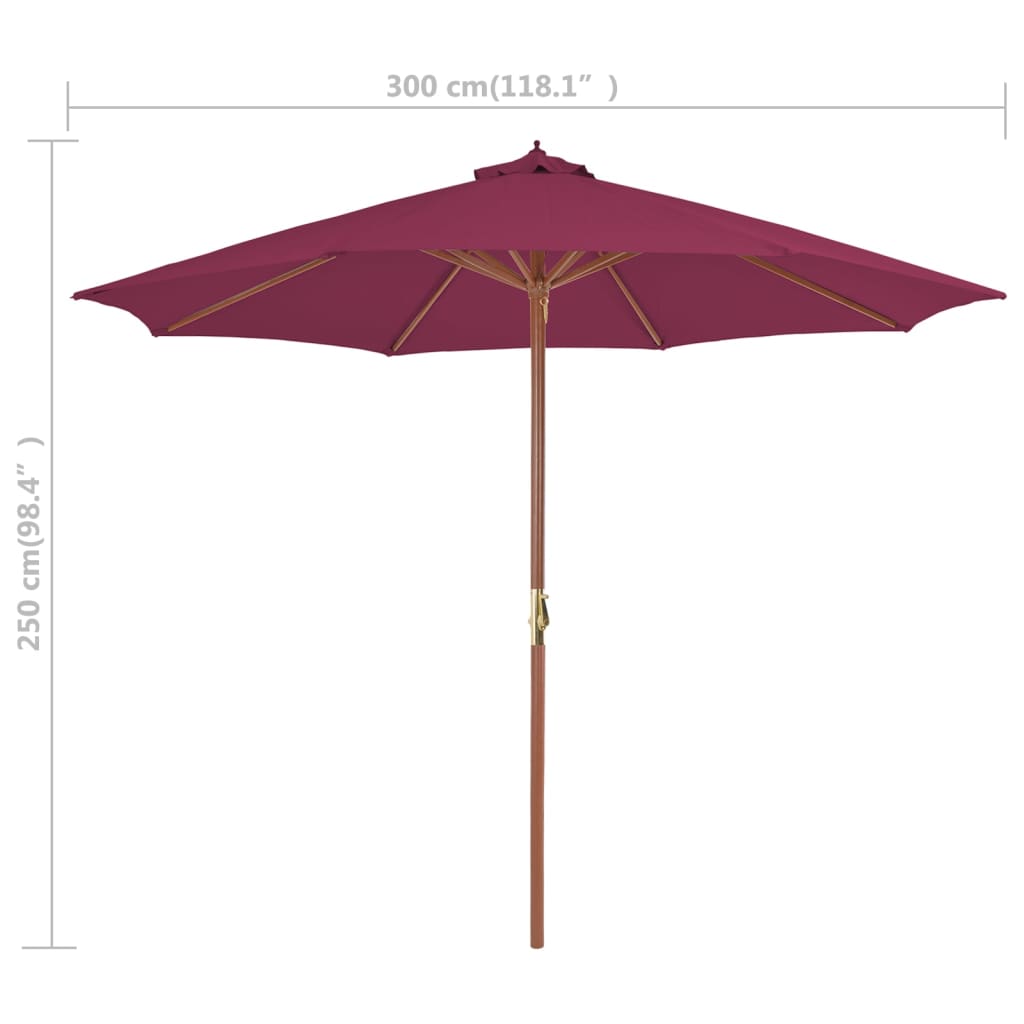 Parasol Met Houten Paal 300 Cm Bordeaux