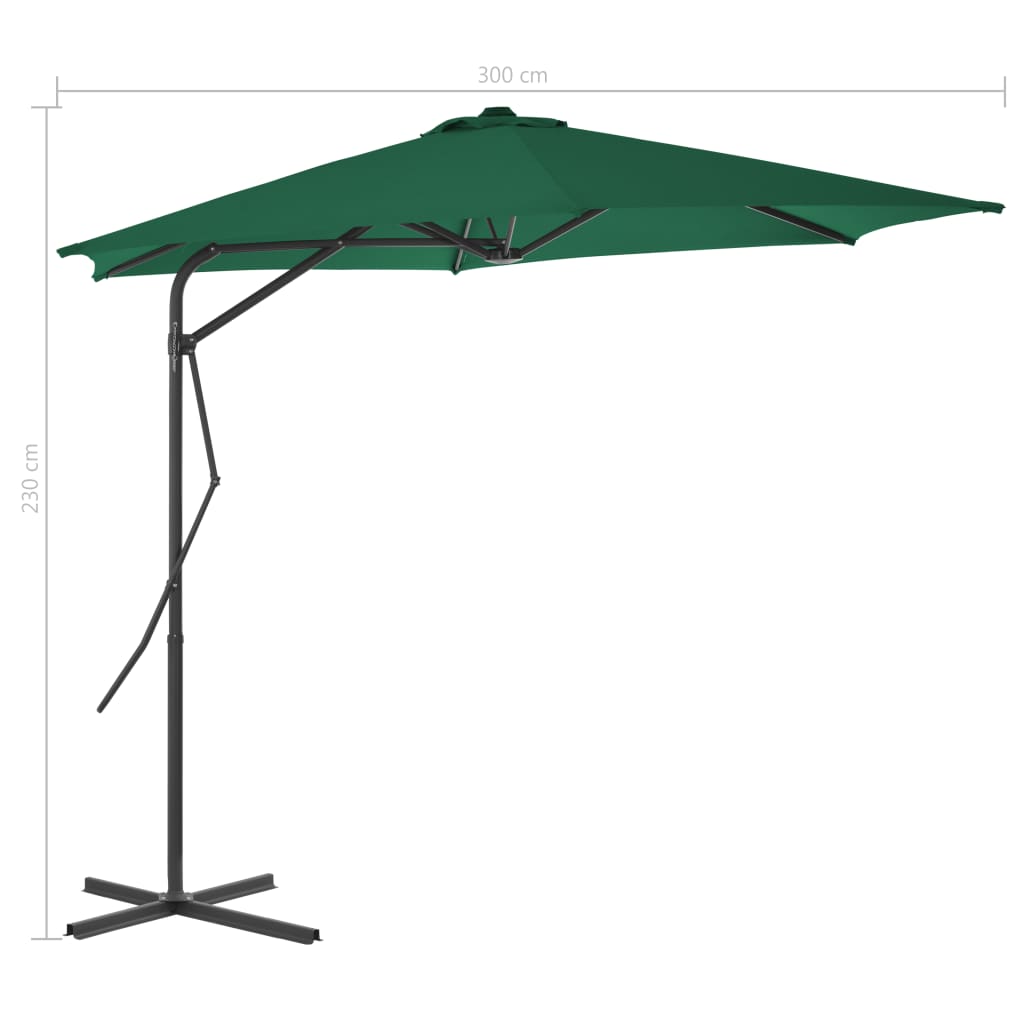 Parasol met stalen paal 300 cm groen