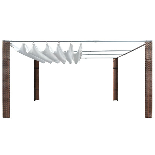 Prieel met dak 400x400x200 cm poly rattan bruin en crème