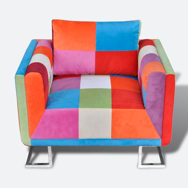 Fauteuil Met Patchwork Ontwerp En Verchroomde Poten Kubus Stof