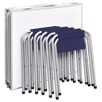 Campingtafel in hoogte verstelbaar met 6 krukken 180x60 cm