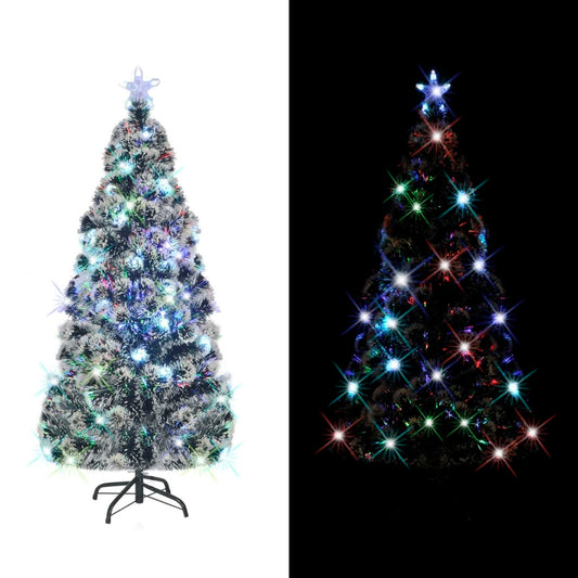 Voorverlichte kerstboom met standaard en LED 180 cm glasvezel
