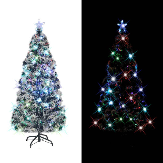Voorverlichte kerstboom met standaard en LED 210 cm glasvezel