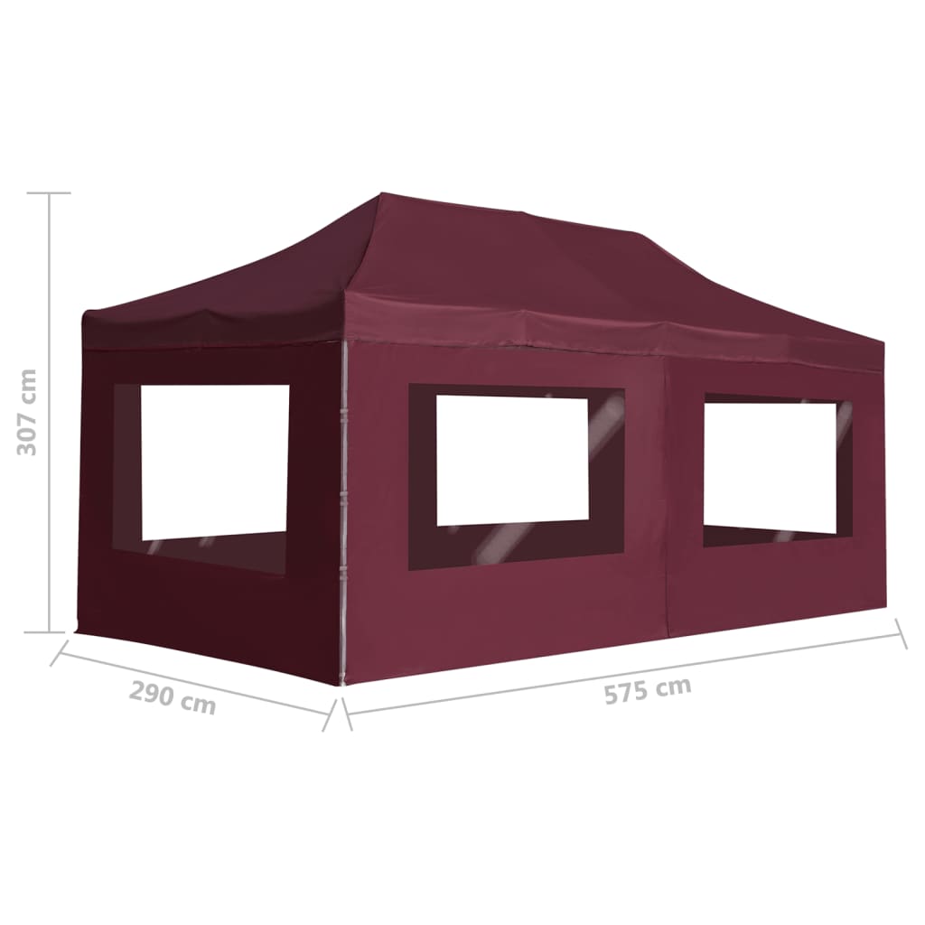 Partytent inklapbaar met wanden 6x3 m aluminium wijnrood