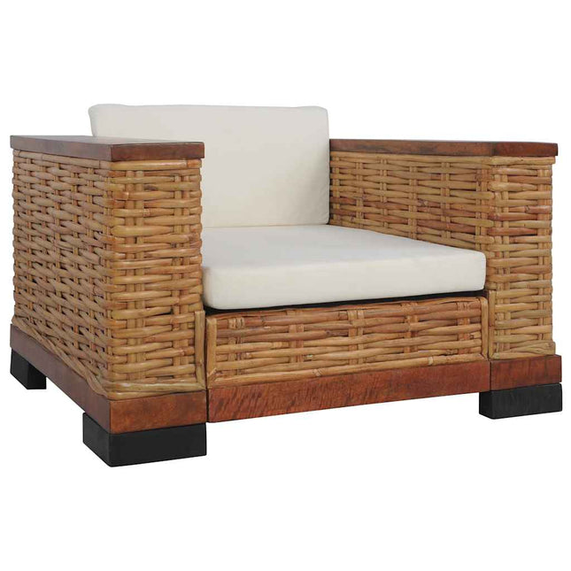 Fauteuil Met Kussens Natuurlijk Rattan Bruin