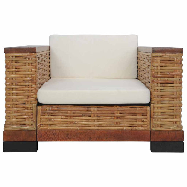 Fauteuil Met Kussens Natuurlijk Rattan Bruin