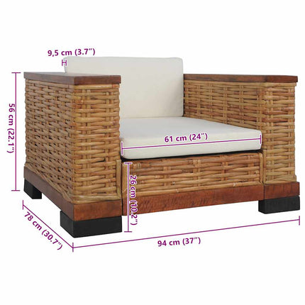 Fauteuil Met Kussens Natuurlijk Rattan Bruin