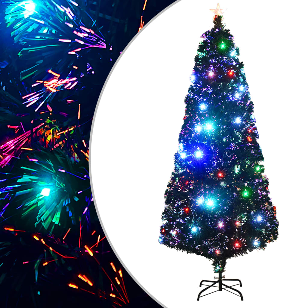 Voorverlichte kerstboom met standaard en LED 210 cm glasvezel