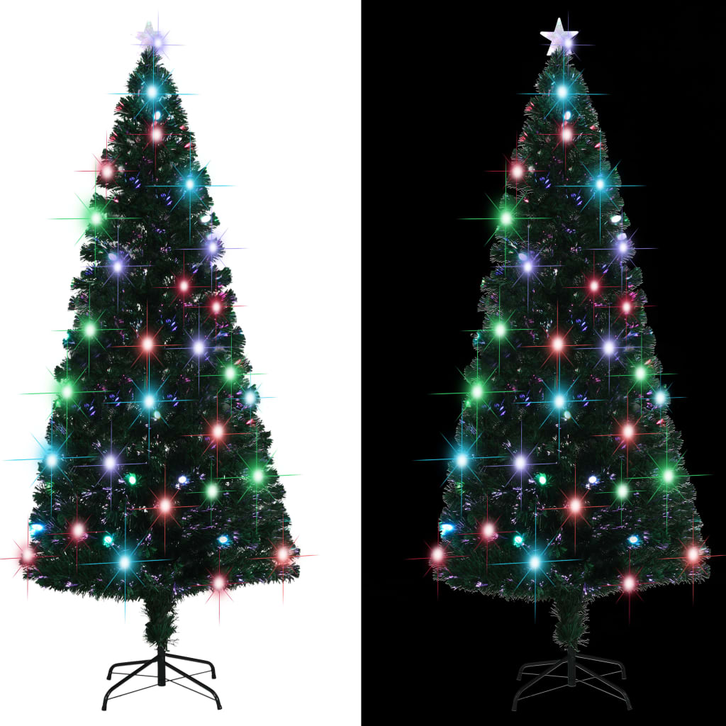 Voorverlichte kerstboom met standaard en LED 210 cm glasvezel