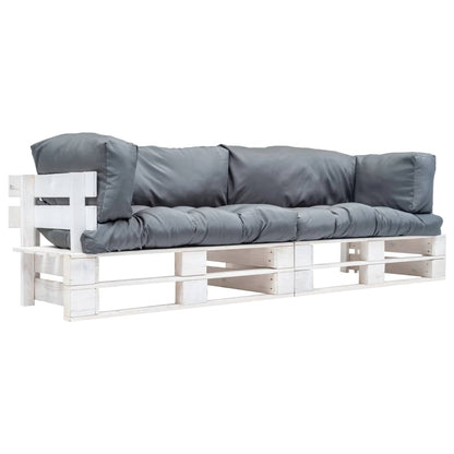 2-Delige Bankenset Pallet Met Grijze Kussens Grenenhout