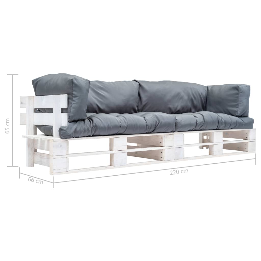 2-Delige Bankenset Pallet Met Grijze Kussens Grenenhout
