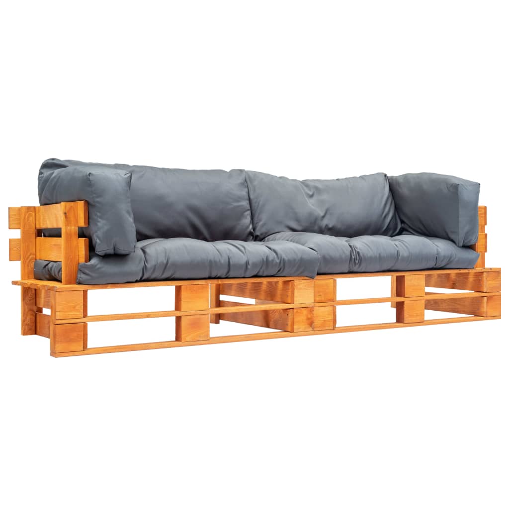 2-Delige Bankenset Pallet Met Grijze Kussens Grenenhout